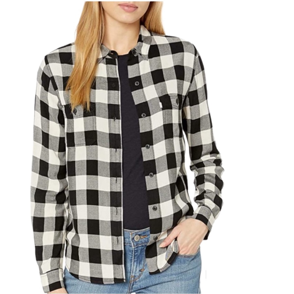 Levi’s Boyfriend Fit Buffalo Black White Plaid Button Down Shirt Size Medium